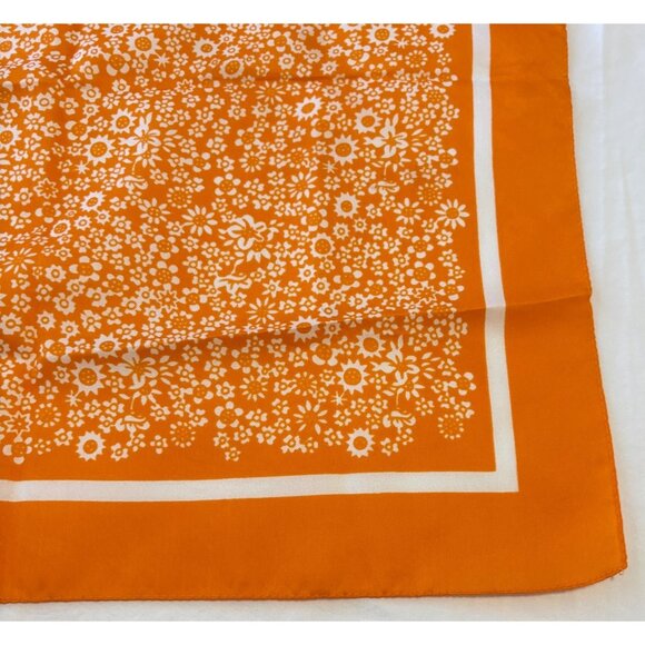 Vintage Floral Scarf Square Orange White Summer Spring Fun Flowers Italy - Picture 6 of 7